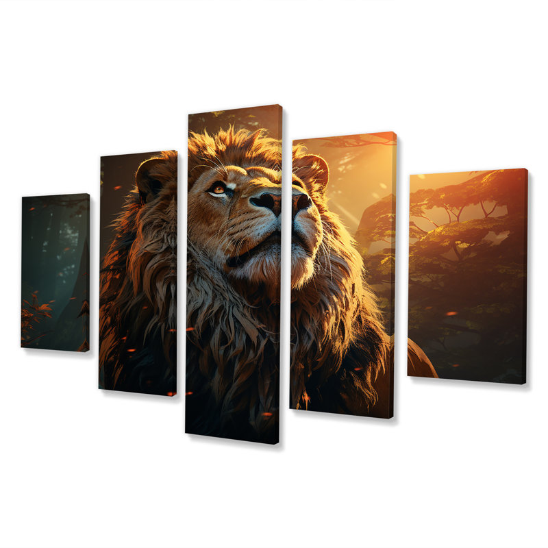 Coucher de soleil coucher de soleil royal, lion I - art mural multi-panneaux