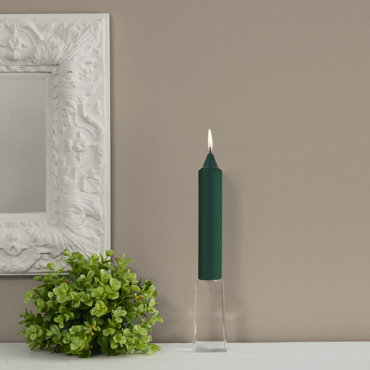 Unscented Taper Candle, 7" H x 1.25" W x 1.25" D, Dark Green