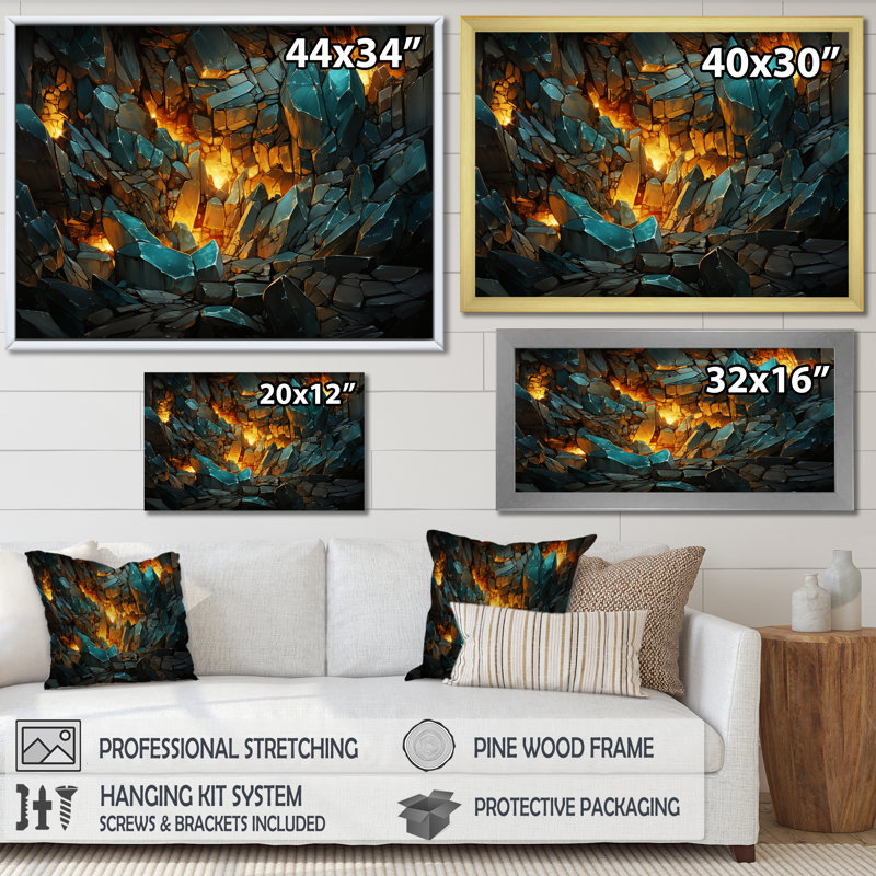 «Fragmented Emerald Explosion» sur toile, Cadre flottant noir, H 16 po x l 32 po x P 1 po