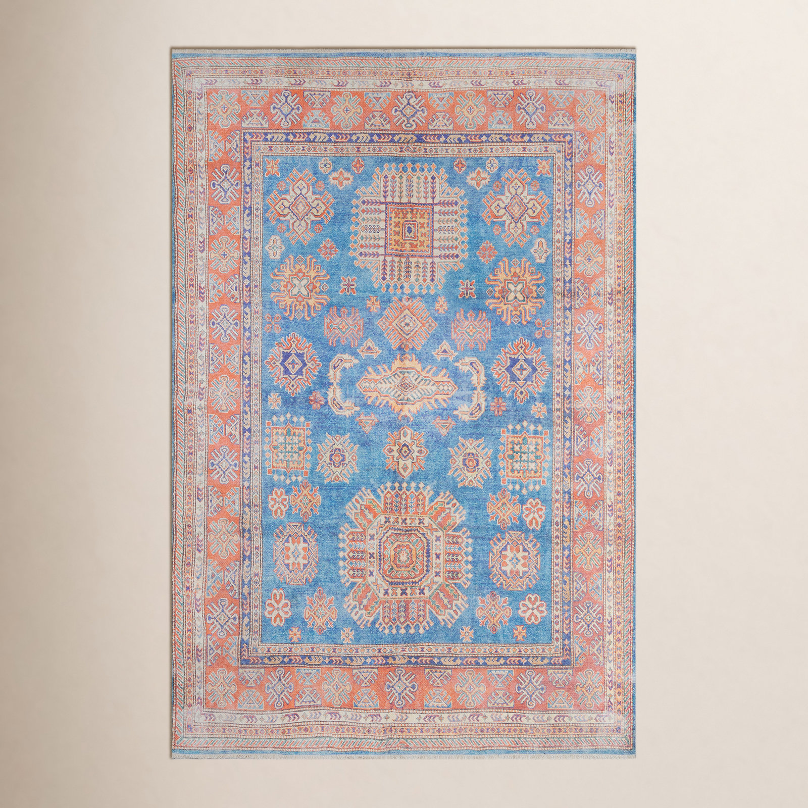 Lyona Blue Coral Moroccan Rug, Rectangle 7'6" x 9'6"