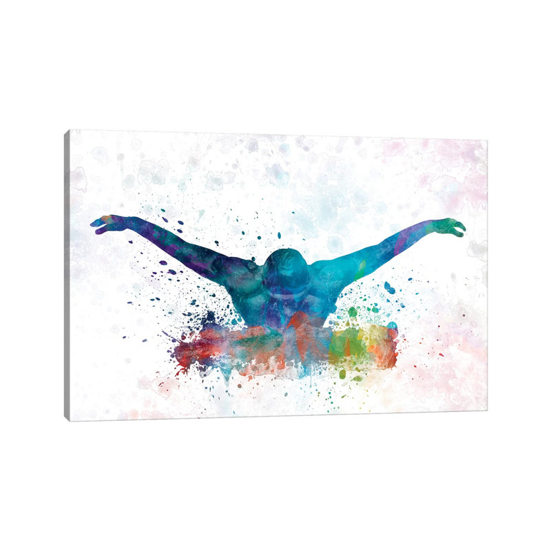 Swimming Silhouette II by Paul Rommer - Painting on Canvas, Wrapped Canvas, 66.04 cm H x 45.72 cm W x 1.91 cm D