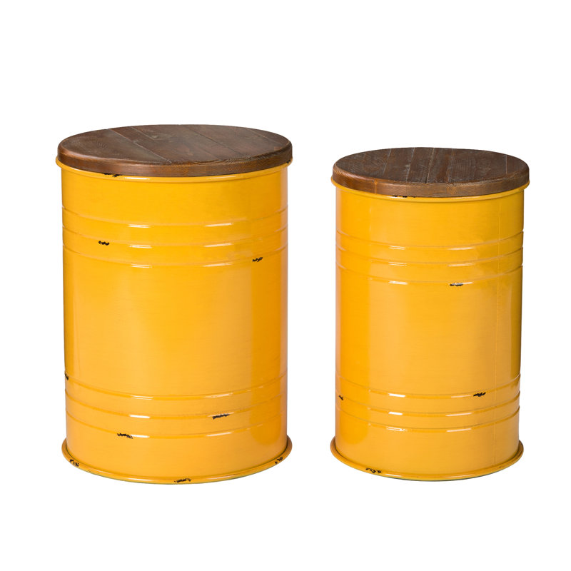 Nicky Solid Wood Top Nesting Tables, Yellow