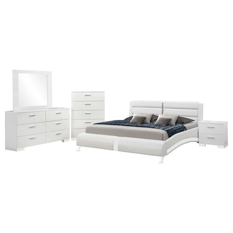 Ensemble de chambre avec très grand lit 5 pièces Fillmore, 5 pièces : Lit, commode basse, commode, miroir, t