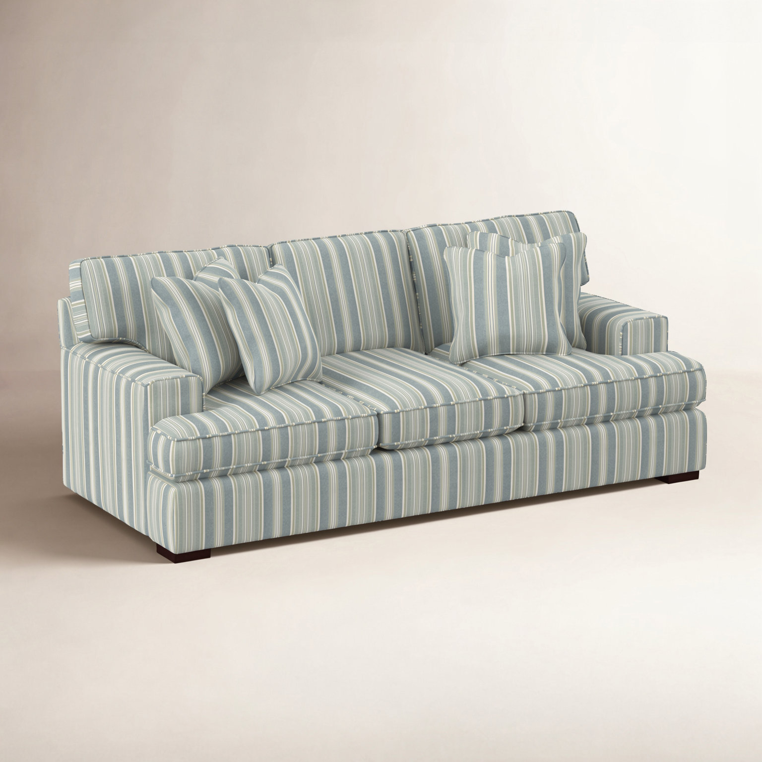Sadie 97'' Sofa, Java Finish, Green and Blue Stripe; 0252-54