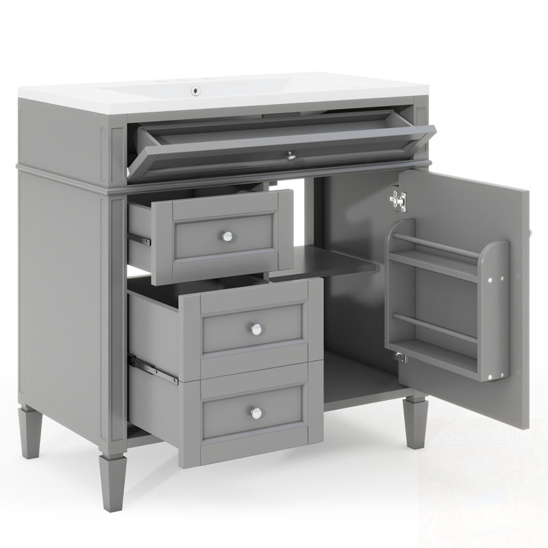 Ensemble de meuble-lavabo avec lavabo, 2 tiroirs et tablette de porte, Gris