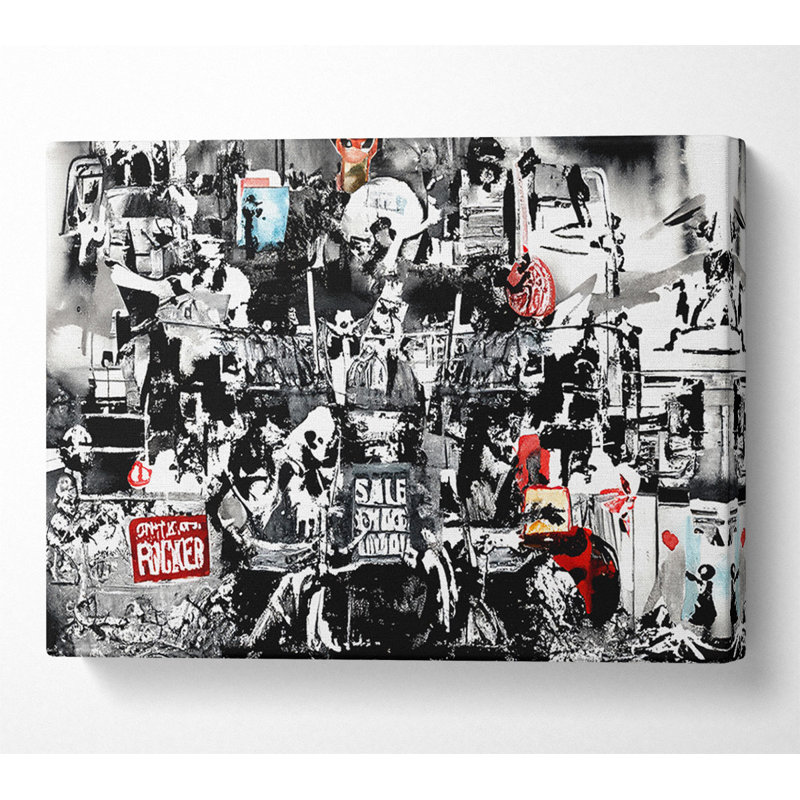 Banksy Collage 1 B N W - Wrapped Canvas Print, 66cm H x 106.6cm W x 10cm D