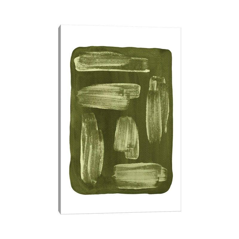 Olive Green Brush Strokes by Whales Way - Painting on Canvas, Wrapped Canvas, 20.32 cm H x 30.48 cm W