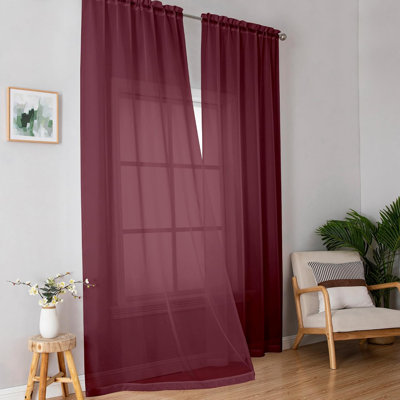 Panneaux de rideaux transparents de couleur unie avec passe-tringle rouge de 84 po de longueur, passe-tringle filtrant la lumière, rideaux et rideaux élégants pour le salon, 2 panneaux de chambre à coucher (bourgogne, l 42 po x L 84 po)
