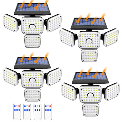 144 LED Solar Motion Sensor Lights 4-Head 270°Wide Lighting Angle Wall Light For Backyard Garage