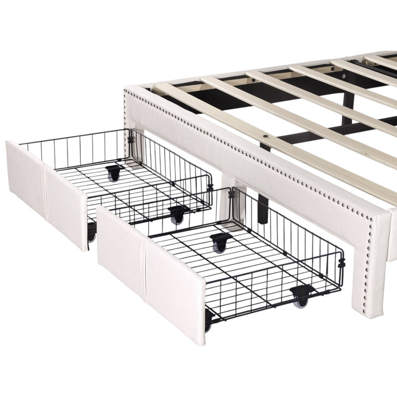 Caida Upholstered Storage Bed, Beige