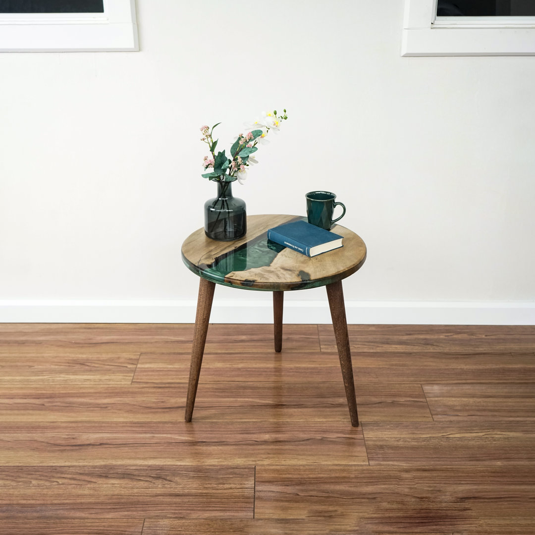 Abagayle 20" Resin Walnut Round Epoxy Side Table Millwood Pines 