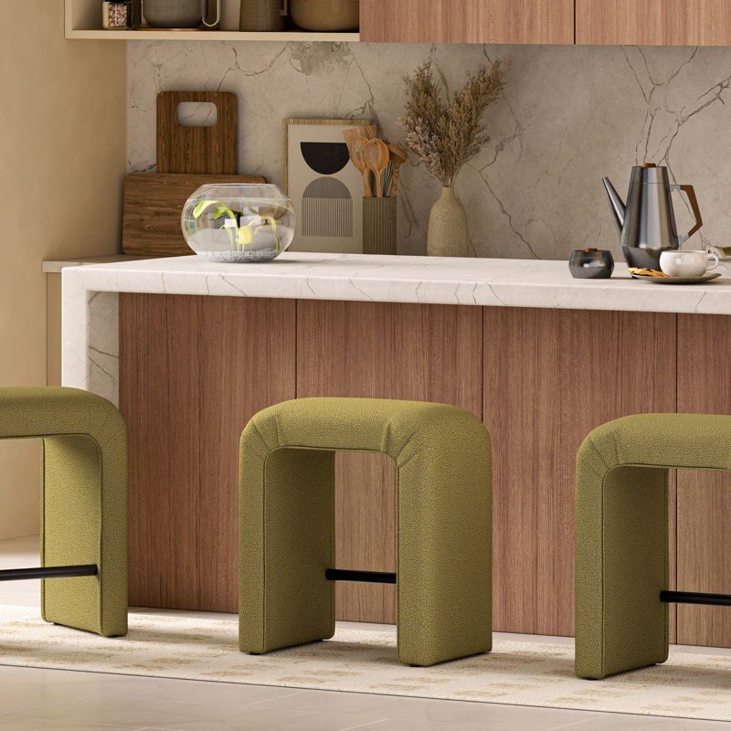 Berik Upholstered Counter Stool, Boucle , Palladian Green
