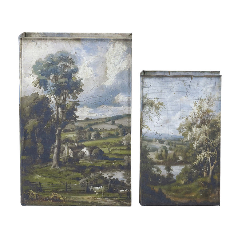 Ensemble de 2 boîtes à livres décoratives avec motifs de paysages de campagne