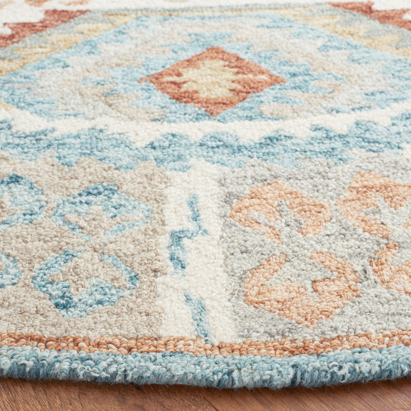 Moroccan Handmade Tufted Wool/Cotton Area Rug in Ivory/Blue, Round 6'