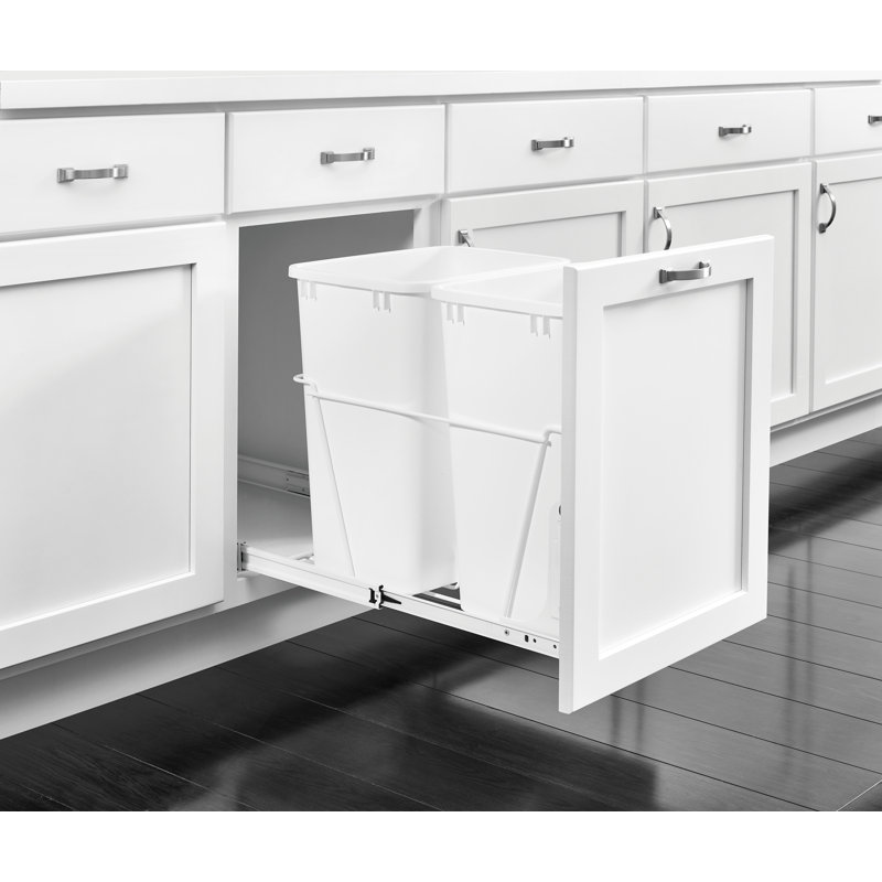 Double White 35 Qt. White Steel Wire Bottom Mount Waste Container w/ 3/4-Extension Slides for 18" Base Cabinets