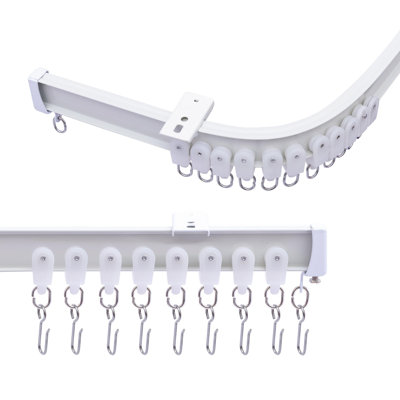 Ceiling Curtains Track System, Flexible & Bendable Curtain Tracks For Ceiling Mount, Heavy Duty Aluminum Sliding Room Divider Track Rail With Hooks For Living Room, RV, Office, White