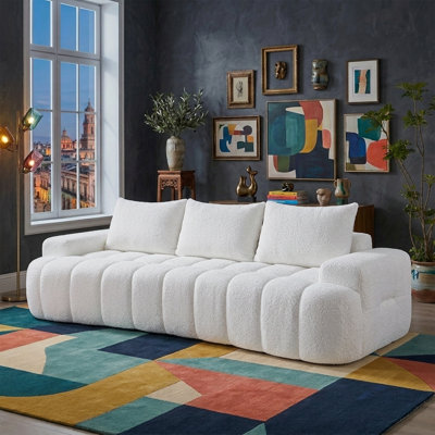 Canapé Boucle, canapé rembourré capitonné confortable 100 po Cloud, canapé moderne à 4 places avec coussins, canapé Sherpa surdimensionné pour salon, chambre à coucher, appartement