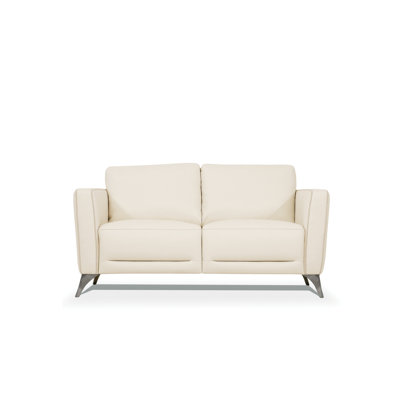 Cream Leather Loveseat