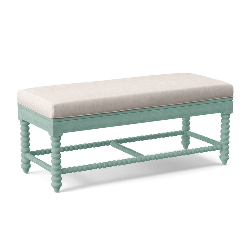 Lind Island Upholstered Bench, Sunbrella Green Stripe; 6204-43, Mineral