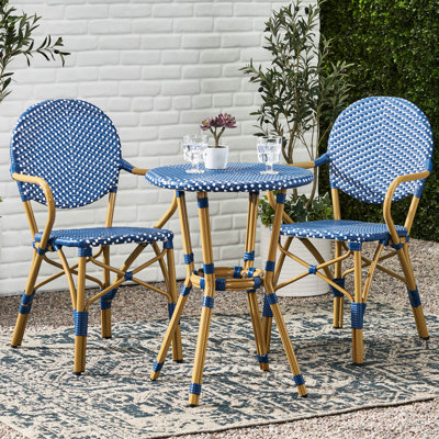 French Bistro Outdoor Living, aluminium et aluminium, bleu sarcelle foncé et blanc, finition aluminium, rouille, plaisir du jardin