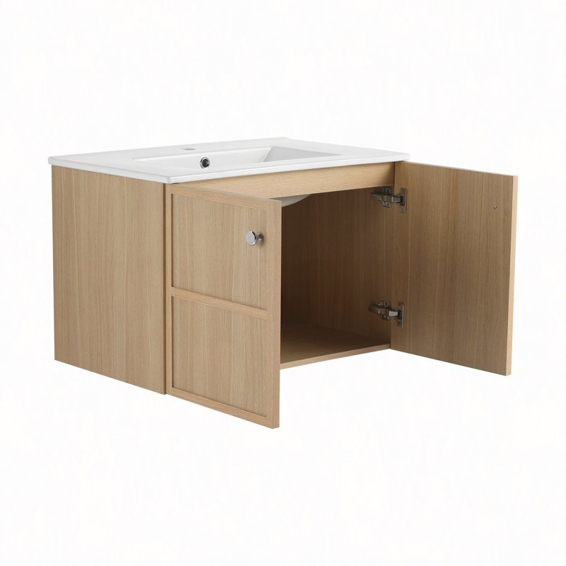 Lavabo de salle de bain mural en céramique 30 po, 2 portes à fermeture douce, contreplaqué, 30"