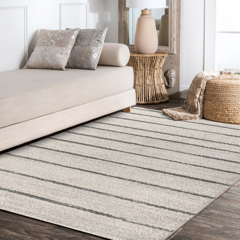 Redrick Minimalist Stripe Cream/Gray Rug, Rectangle 4' x 6'