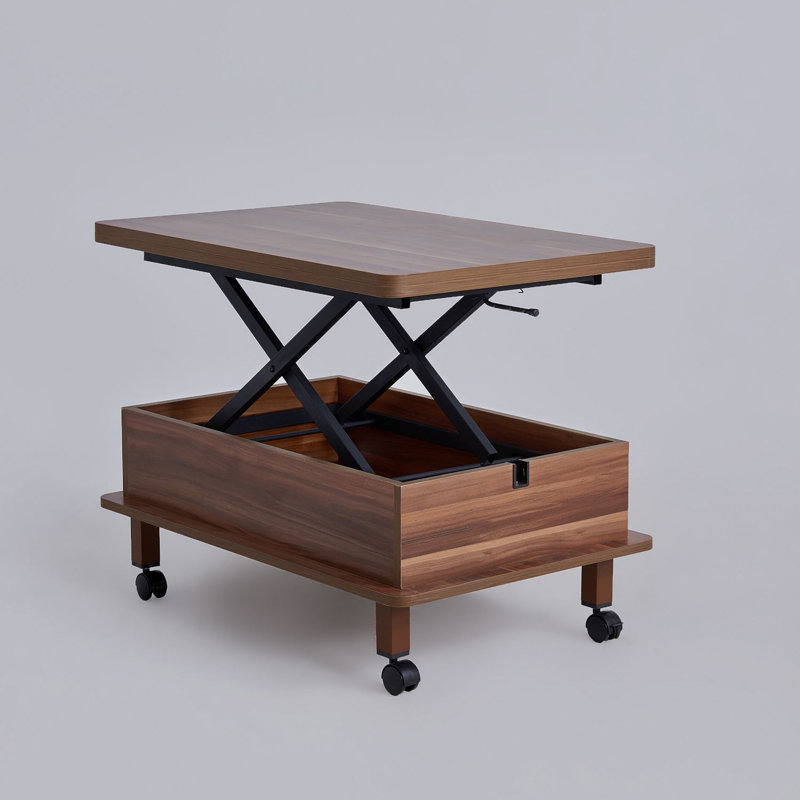 Table basse à roulettes avec rangement Lift-Top, Noyer