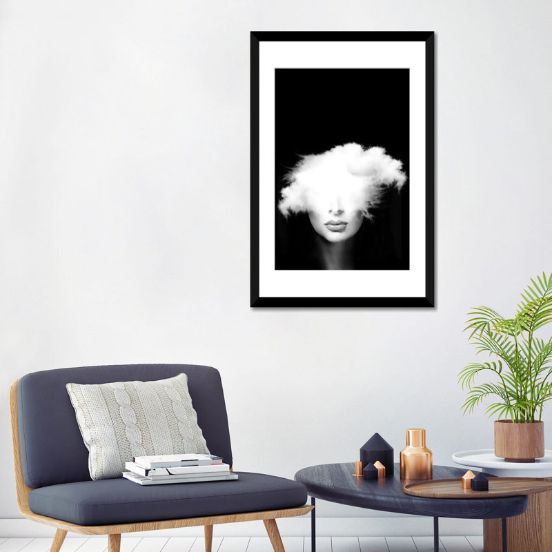 «Head in the Clouds», impression sur toile, H 32 po x l 24 po x P 1 po, Papier d'art encadré noir, Blanc