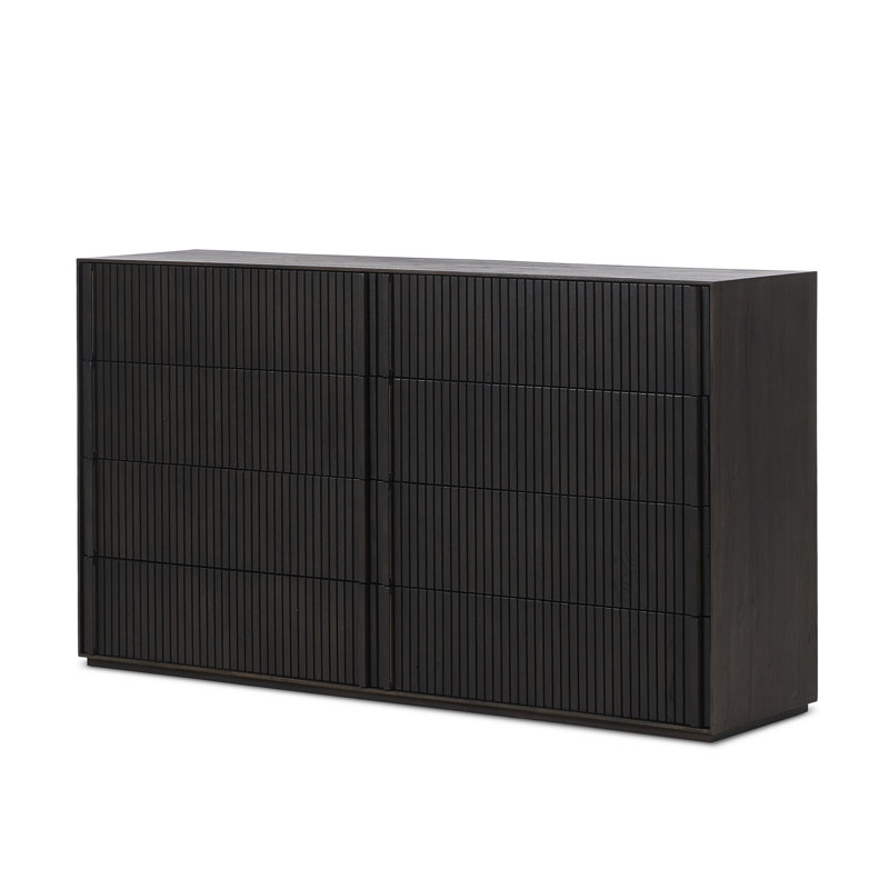 Leo 8 Drawer Dresser-Rustic Light Natural Oak, Smoked Black