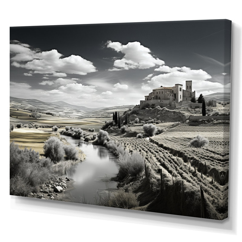 Paysage noir et blanc de l'Espagne sur toile, H 16 po x l 32 po x P 1 po, Toile tendue