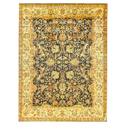 Hand Knotted Wool Oriental Area Rug in Blue And Cream