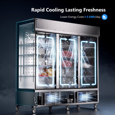 Coolski Commercial Refrigerator 3 Doors, 81 Inch Reach-in Refrigerator Fridge For Restaurants Bars Bakeries Stores Garages, 72 Cu.ft. Large Capacity Auto Defrost Fan Cooling, Etl Nsf Approved