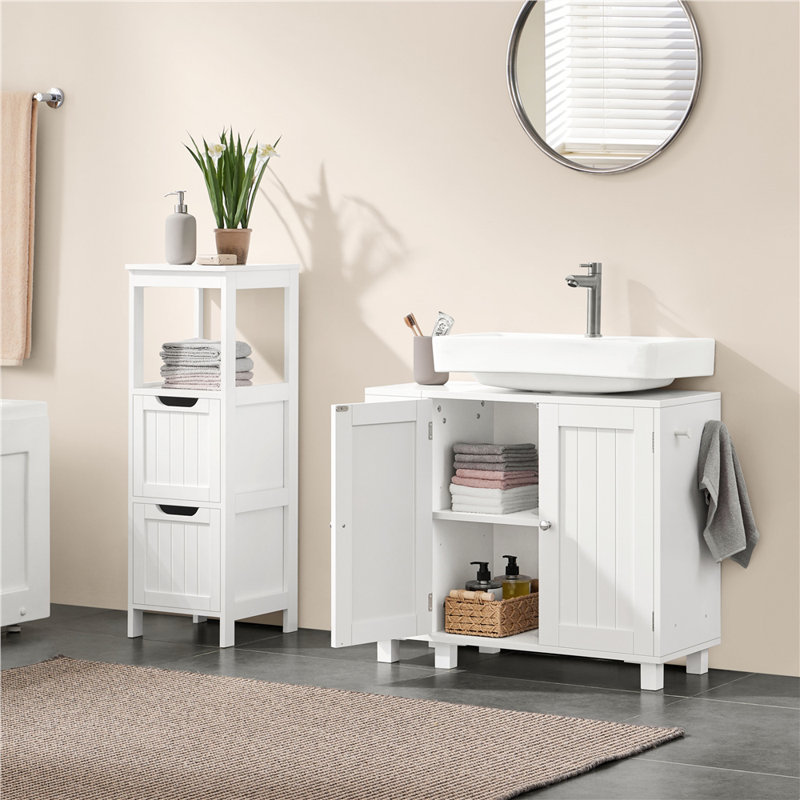 Modern Pedestal Sink Bathroom Vanity Cabinet with Adjustable Shelves and Door, White