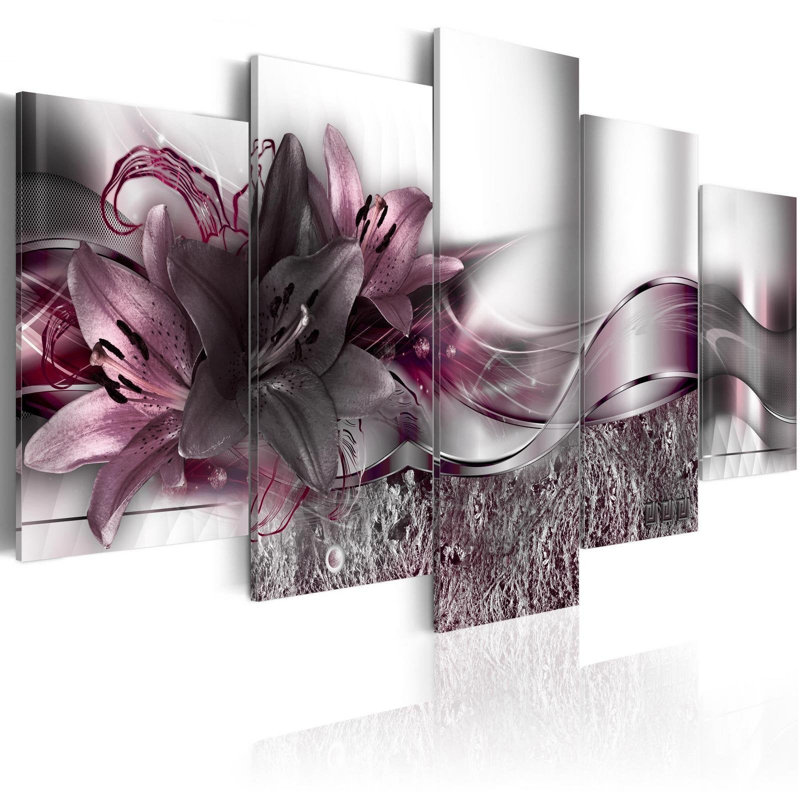 Écharpe mauve sur toile, 5 pièces, H 40 po x l 80 po x P 0,7 po