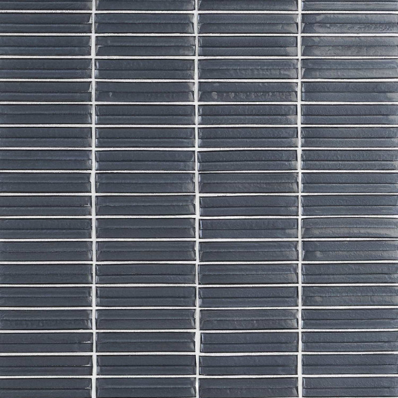 Maya Stacked 12x12 Polished Glass Mosaic Tile, Stacked Midnight