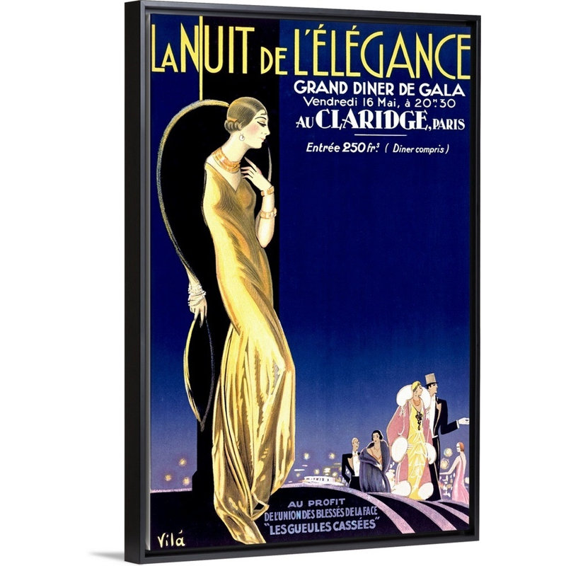 «La Nuit De Lelegance» par Emilio Villa, reproduction sur toile, H 26 po x l 18 po x P 1,75 po, Cadre noir