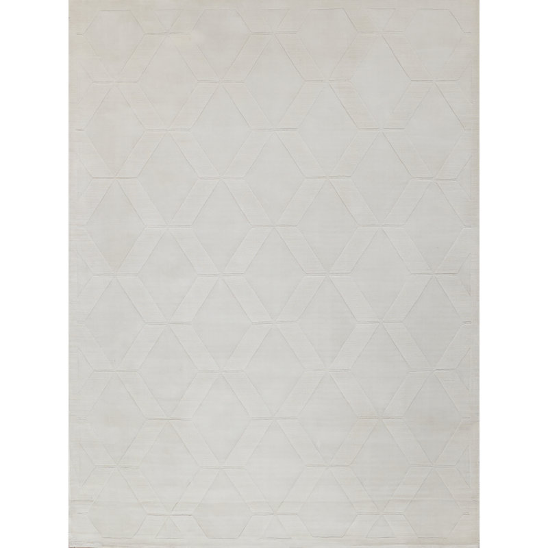 Brunello Modern Handmade Silky Nylon White Area Rug, Rectangle 6' x 9'