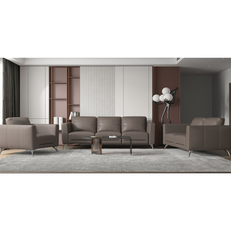 Malaga 58.6" Genuine Leather Square Arm Loveseat, Taupe Genuine Leather