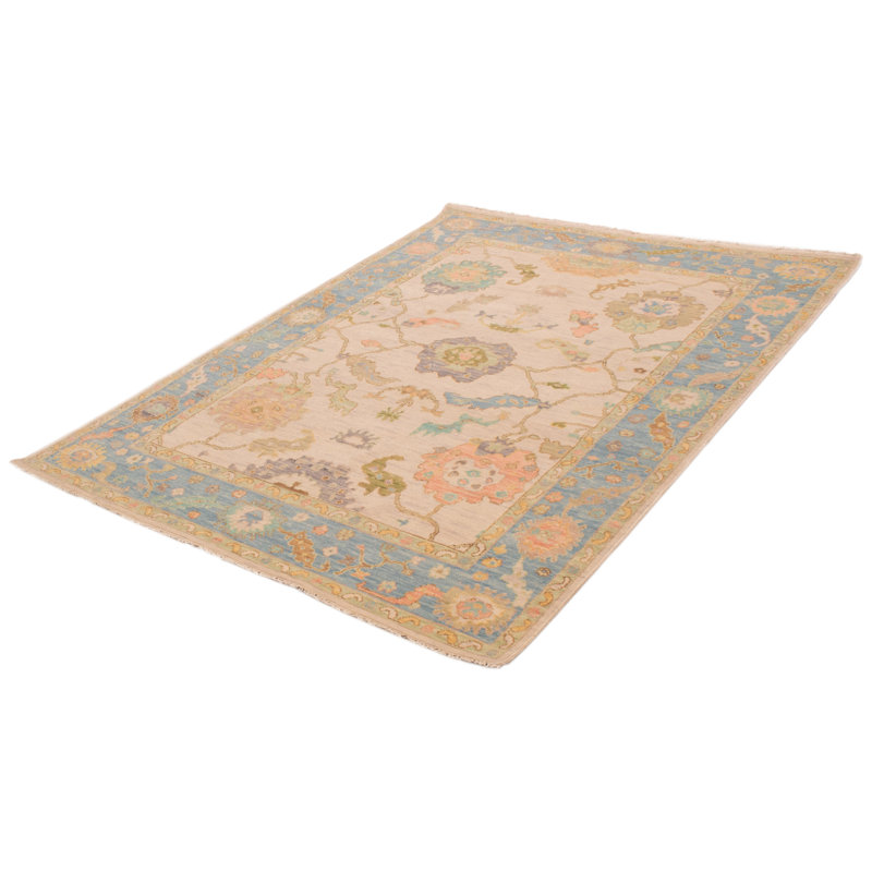 Tapis ivoire moderne noué à la main One Of Kind Oushak 7 pi 11 po x 10 pi 6 po