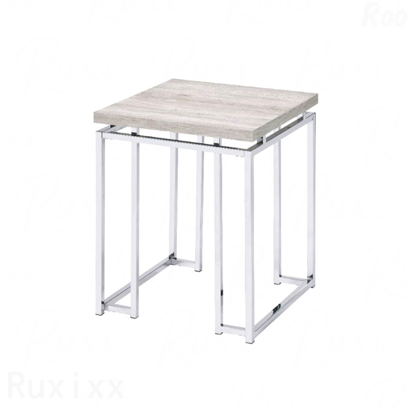 Table de bout carrée avec base en métal chêne naturel