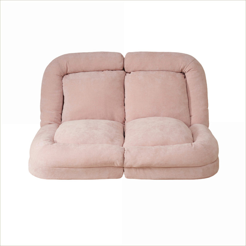 Fabric Upholstered 18-Position Adjustable Convertible Fold-Out Single Indoor Sofa Bed, Warm Pink Metal Frame, Pink