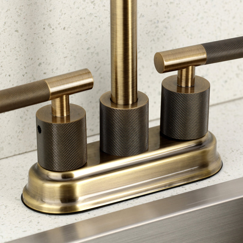 Kingston Brass Convergent Two-Handle 2-Hole Deck Mount Bar Faucet With Knurled Handle, Antique Brass