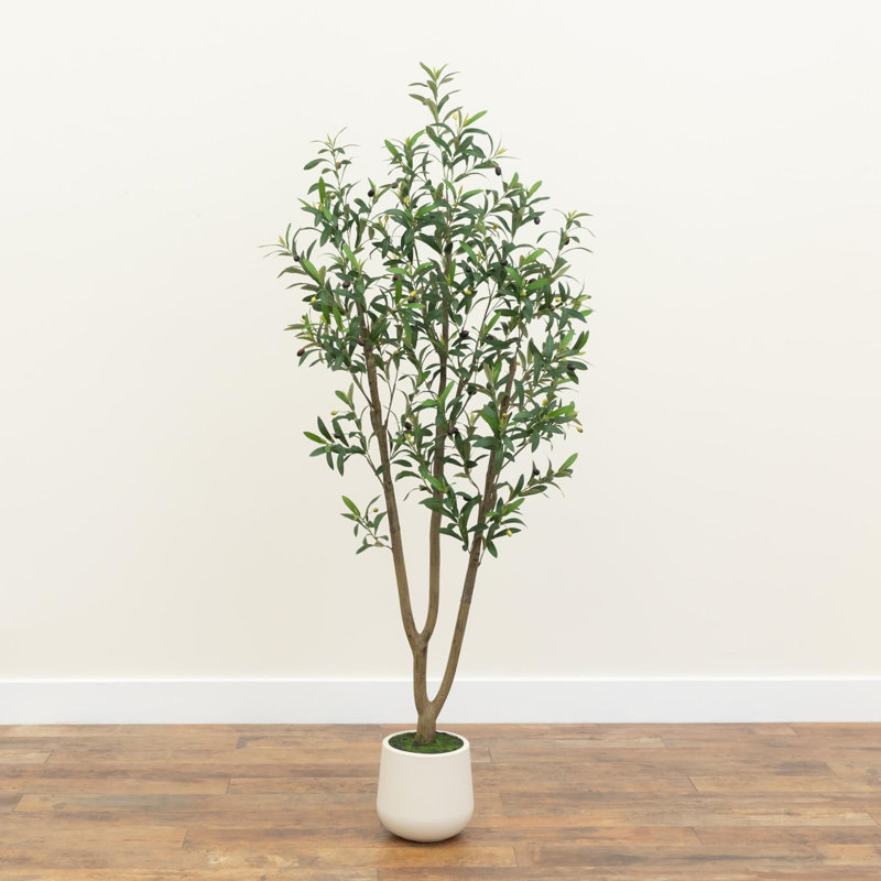 Olive artificielle en pot décoratif blanc, 6ft