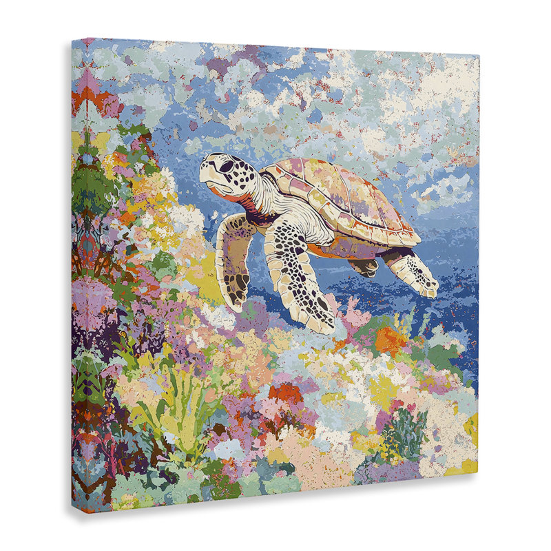 «Vivid Turtle Amidst Reef», art mural par LSR Creative Studio, H 17 po x l 17 po