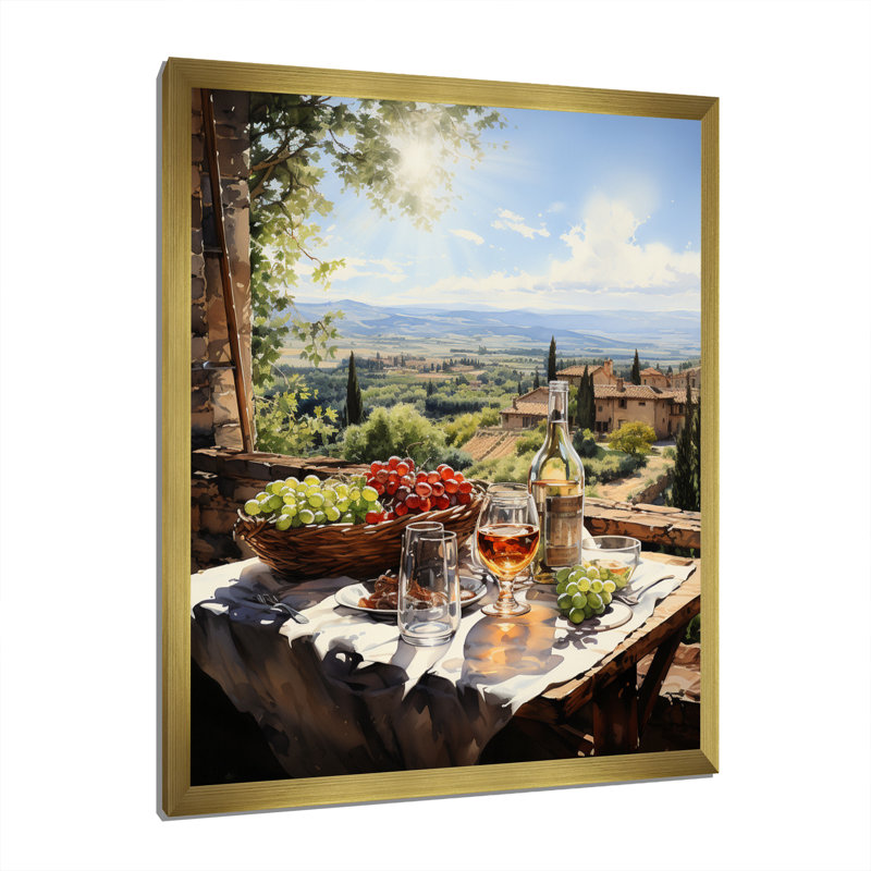 Vineyard Rendezvous In Rioja I - Décoration murale vignoble, H 44 po x l 34 po x P 1,5 po, Cadre doré simple