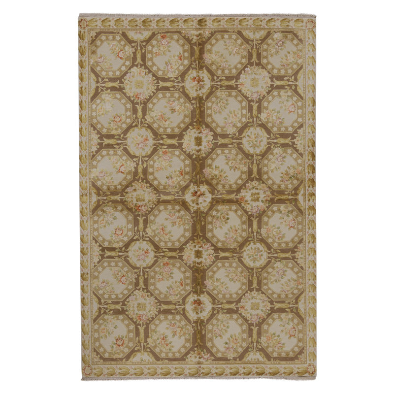Tapis noisette et crème de haute qualité noué à la main