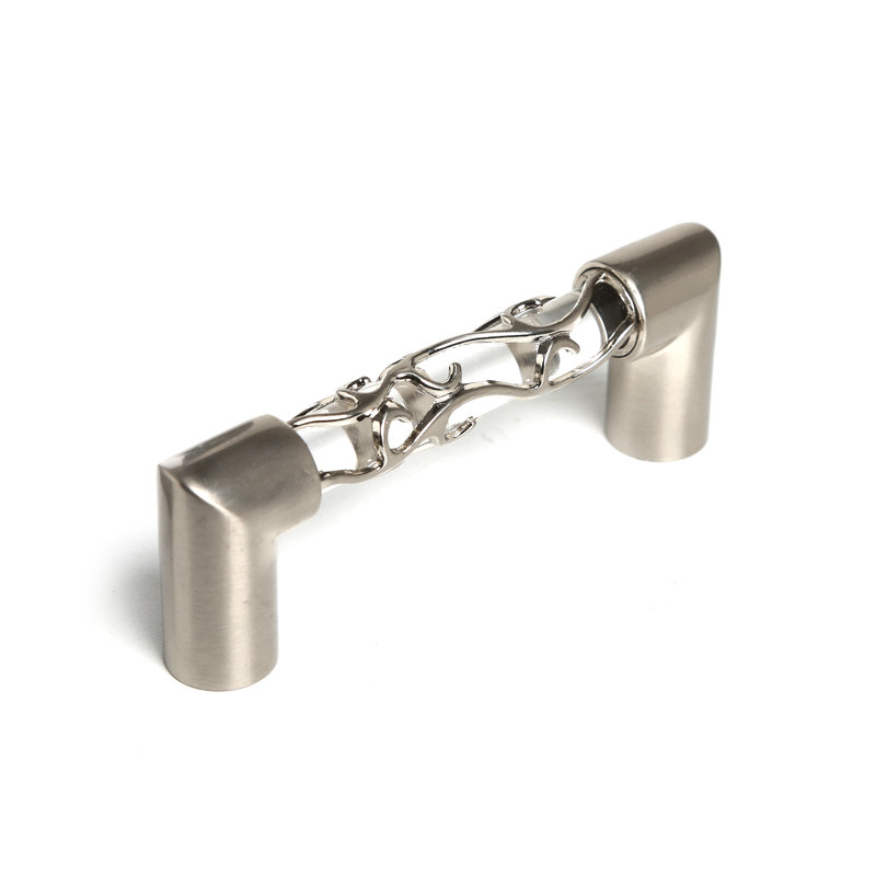 Poignée barre 3 po Crystal Lace, Nickel satiné / Transparent