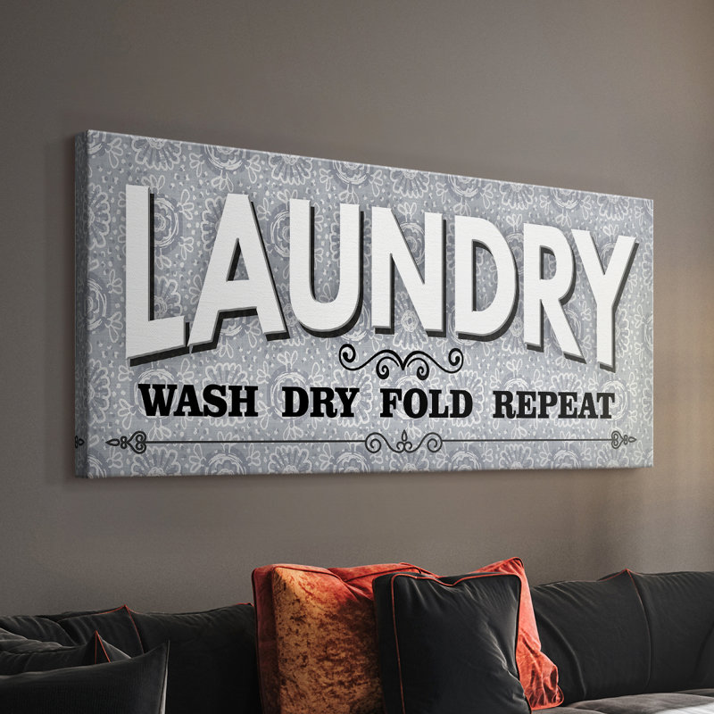 «Laundry Sign Wash» - Toile tendue avec châssis - Prêt à accrocher, H 20 po x l 40 po