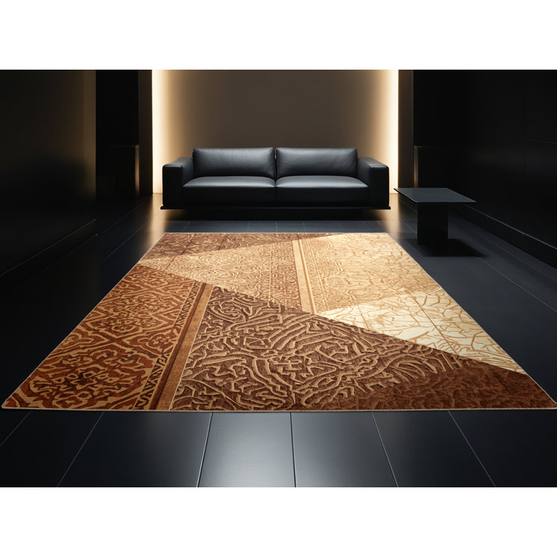 Tapis oriental doux et moelleux à motif oriental brun et classique Estaugh, 8 x 12