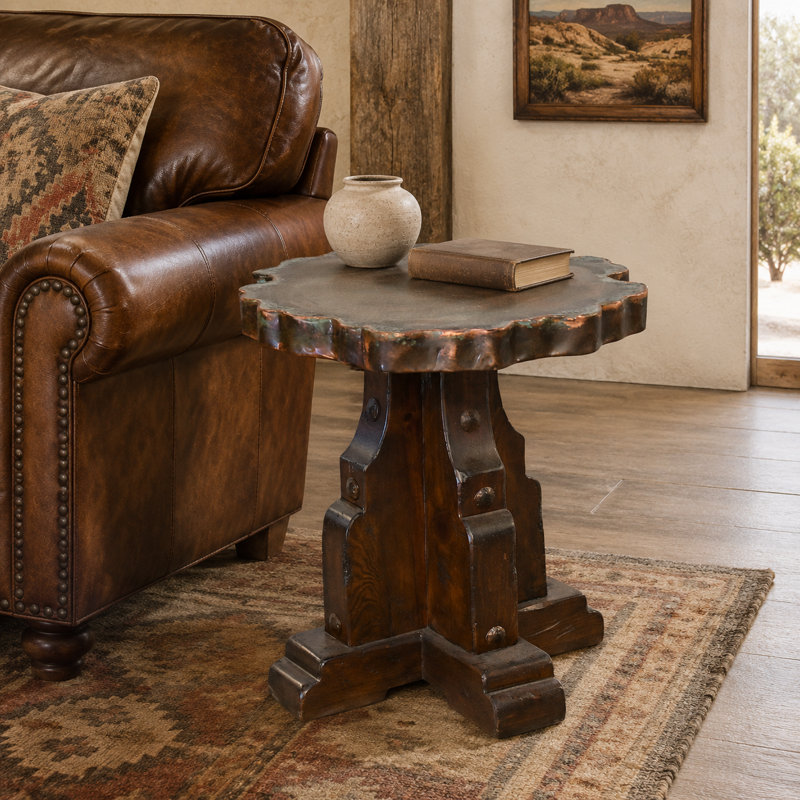 Table d'appoint à piédestal rustique avec plateau en cuivre Live Edge